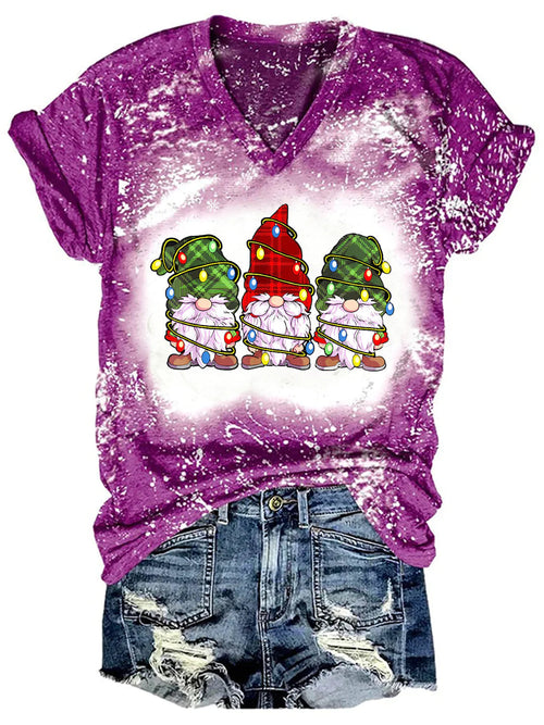Women Christmas Funny Gnomes Print T-Shirt