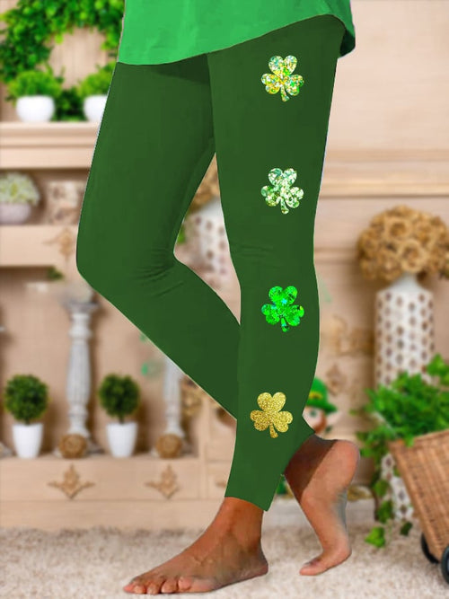 Women's St. Patrick's Day Shiny Shamrocks Print Leggings