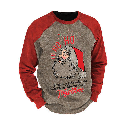 HOHOHO Santa Claus Print Color Block Sleeve Men'S Sweatshirt