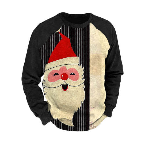 Santa Stripe Print Color Block Sleeve Men'S Sweatshirt