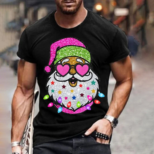 Men's Casual Shiny Santa Print T-Shirt