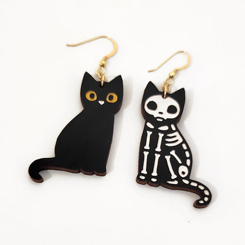 Christmas Black Cat Wooden Earrings