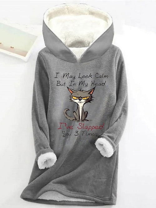Women's Hoodie Sweatshirt Cat Letter Long Sleeve Top Micro Stretch Fall and Winter