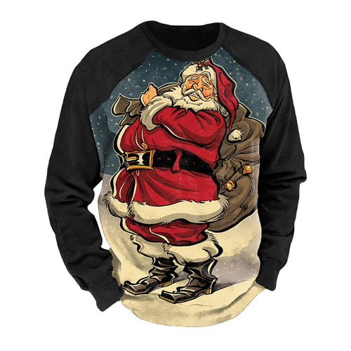 Santa Fashion Print Color Block Crew Neck Men'S Sweatshirt