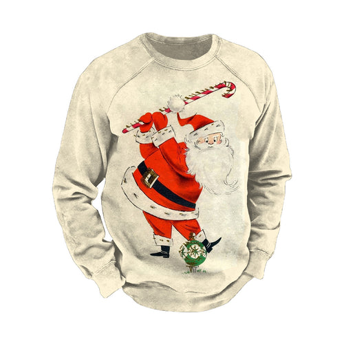 Golf Santa Print Crew Neck Men's Sweatshirt