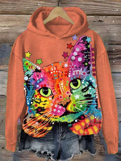 Fashion Art Cat Print Hoodie