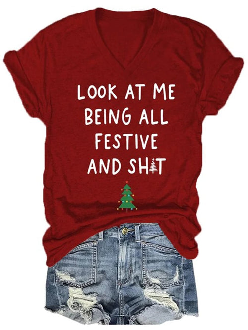 Women'sLook At Me Being All Festive Christmas  Print Casual T-Shirt