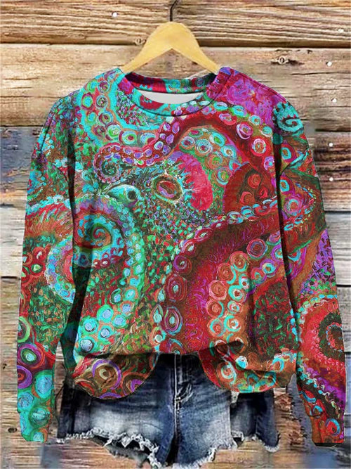 Multicolor Octopus Oil Painting Art Print Sweatshirt