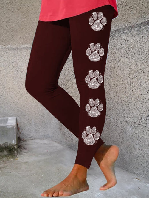 Women's Shiny Dog Paw Print Stretch Leggings