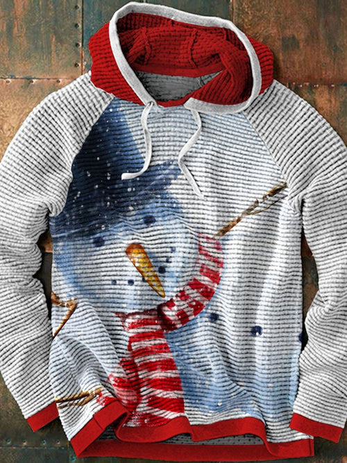 Men Christmas Snowman Contrast Color Casual Waffle Hoodie