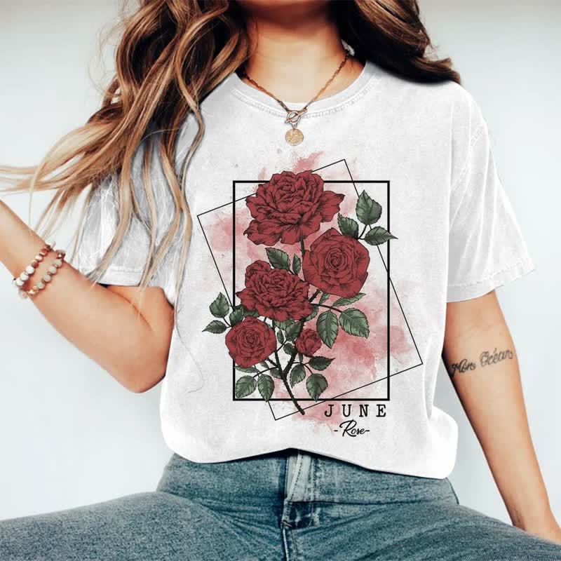 Rose Ombre Print Casual T-shirt