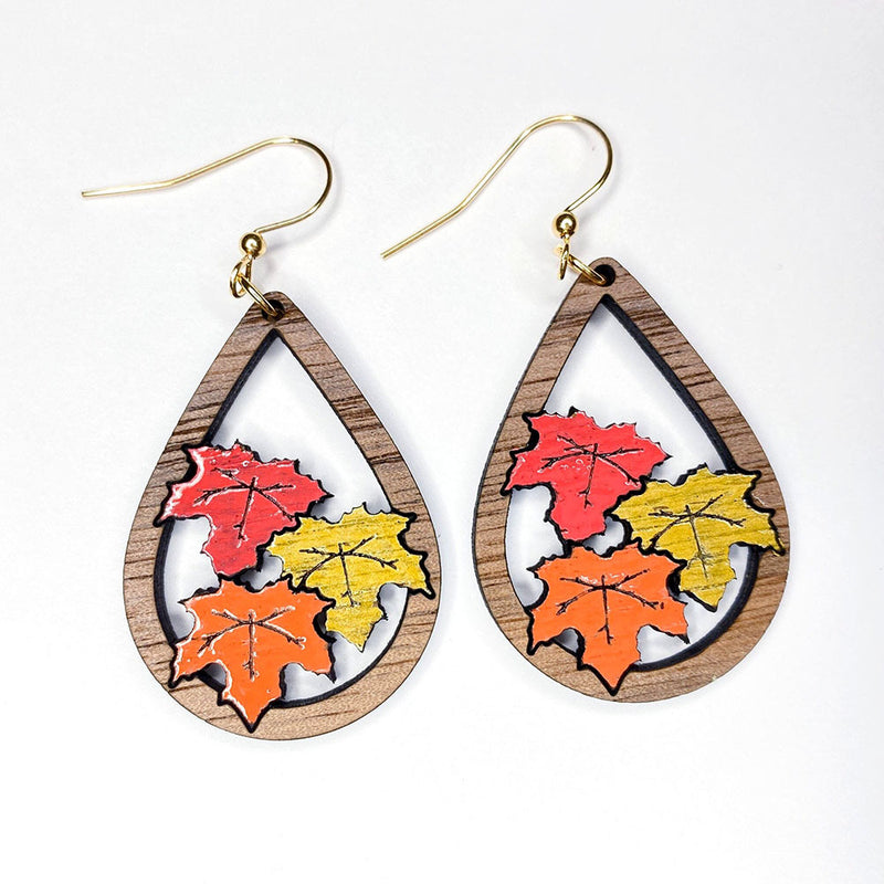 Christmas Hollow Maple Leaf Drop Earrings