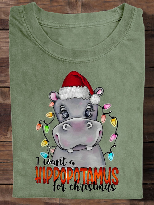I Want A Hippopotamus for Christmas Letter Print T-shirt