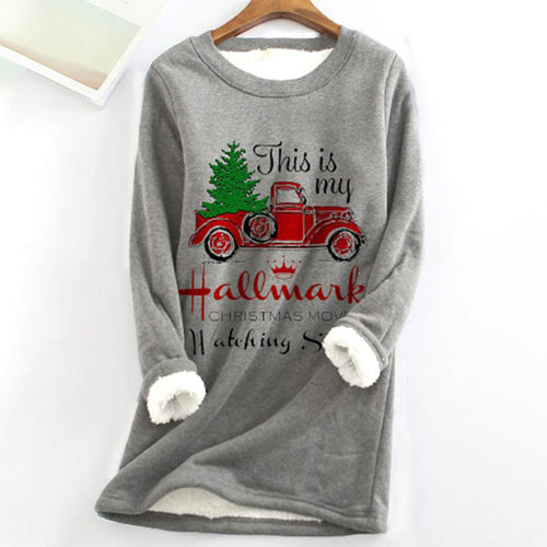 Winter Warm Christmas Car Print Granular Fleece Fabric Sweatshirt
