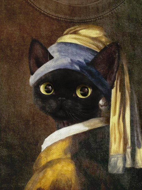 World Famous Painting Black Cat Creative Design T-shirt