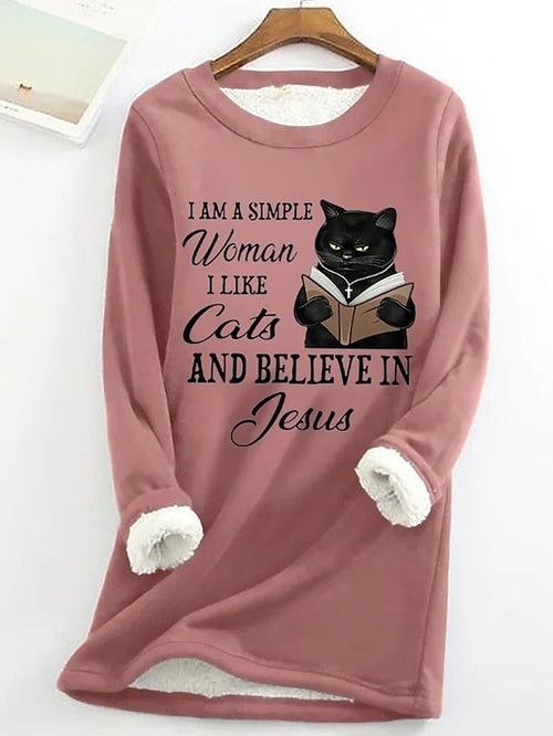 Women's I Love Cat Sweatshirt Pullover Fleece Sweatshirt